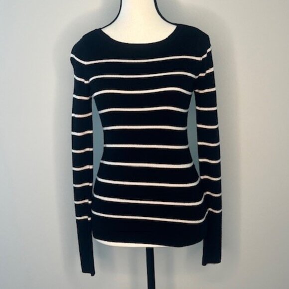 Express Women's Cardigan Sweater, Black with White Stripes, Size S - Picture 1 of 4